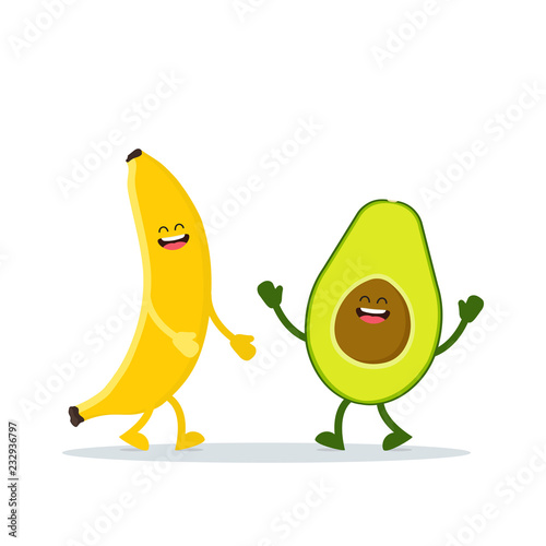 Cute happy banana and avocado