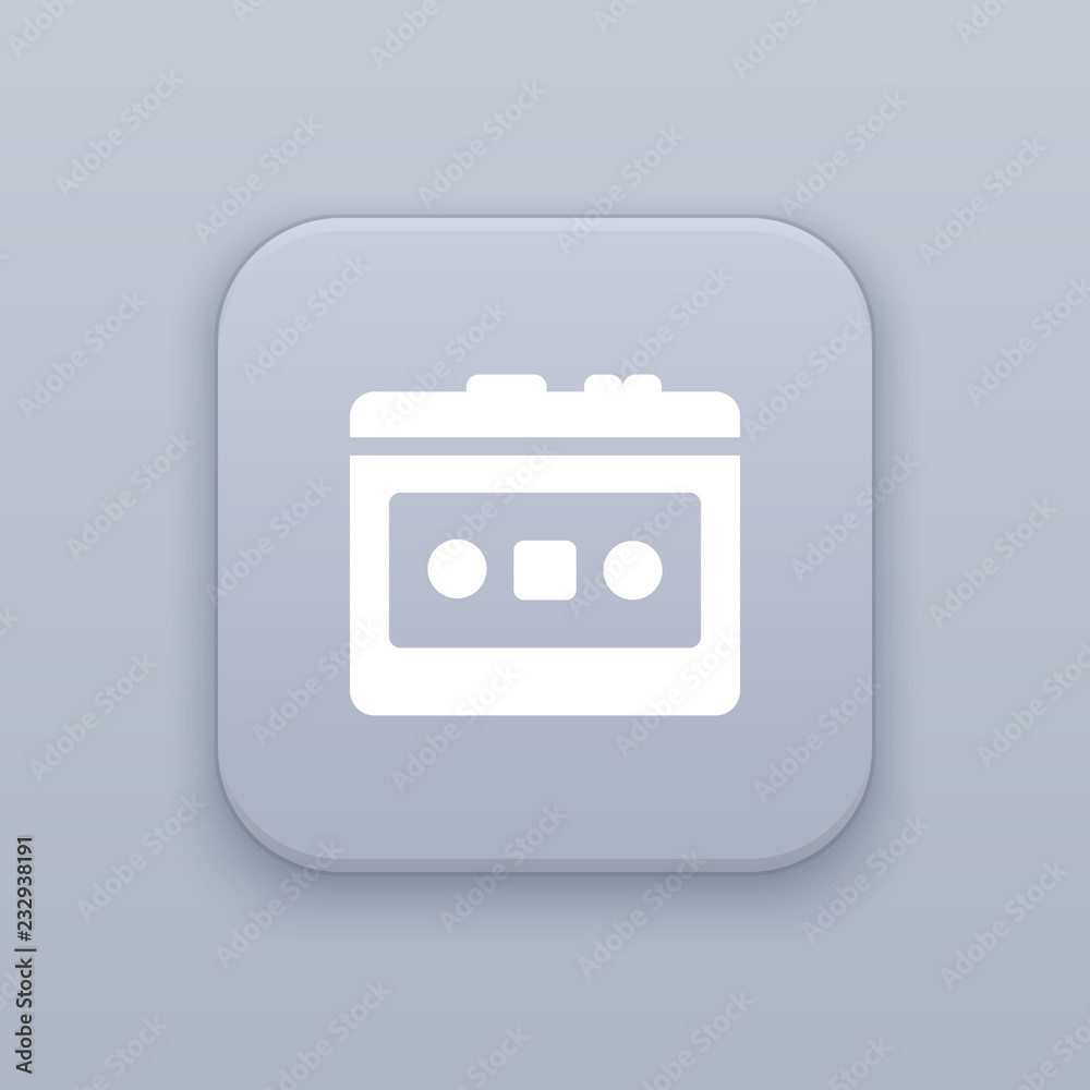 Cassette player, gray vector button with white icon Cassette player, gray vector button with white icon