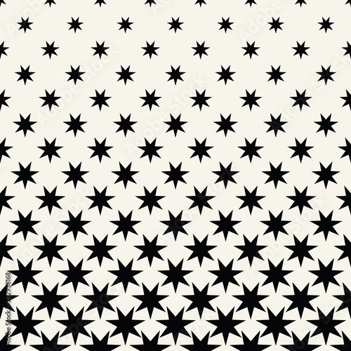Geometric halftone vector pattern with stars. Usable as border  design element or background.