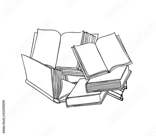 Open book. Linear icon with books. Hand drawn vector illustration.