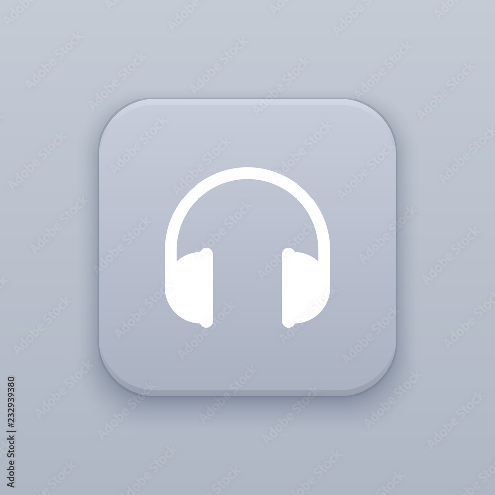 Earphone, gray vector button with white icon Earphone, gray vector button with white icon