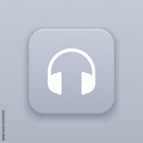 Earphone, gray vector button with white icon