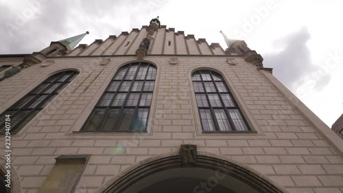 European monarchs. The building of the old town hall in the center of Munich. Steadicam shot