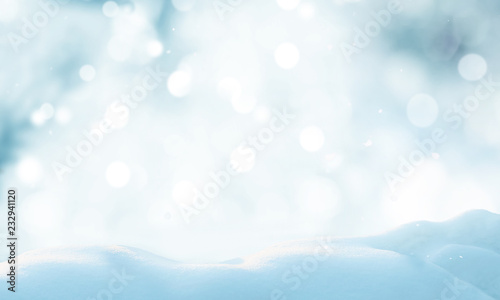 Merry Christmas and happy new year greeting card. Winter landscape with snow .Christmas background