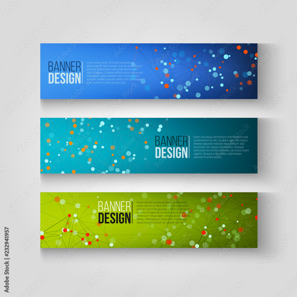 Web banners with dots connected by lines. Social network concept. Vector illustration.