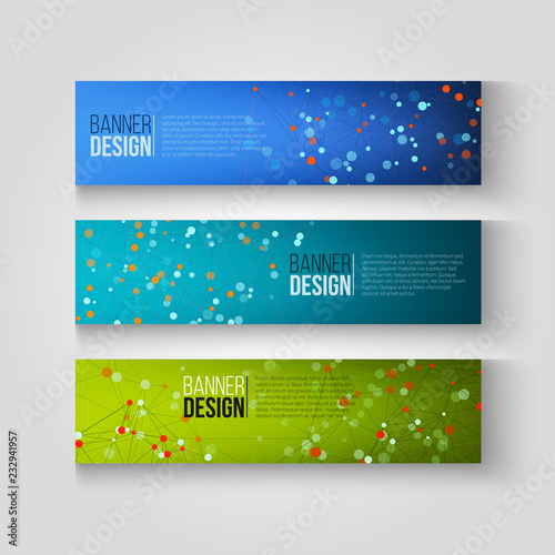 Web banners with dots connected by lines. Social network concept. Vector illustration.