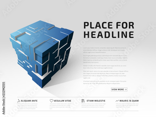 Typographic template. 3d cube with extruded polygons. Vector illustration.