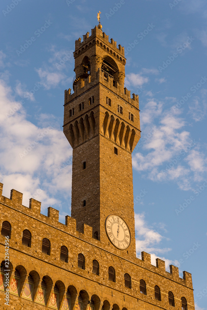 LORENCE, ITALY - OCTOBER 28, 2018: The Palazzo Vecchio is the town hall of Florence, Italy.