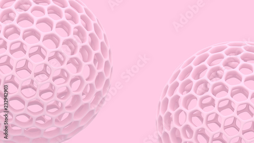 Fototapeta Naklejka Na Ścianę i Meble -  3d spheres with holes. Perforated balls background. Abstract wallpaper. Flying bubbles. Trendy modern illustration. 3d rendering. Cell. Pastel colors. Poster backdrop.