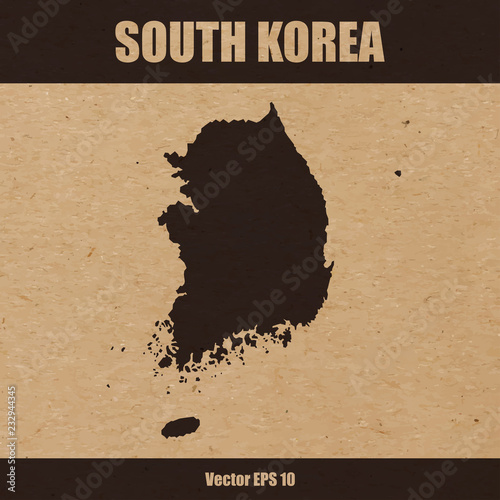 Detailed map of South Korea on craft paper