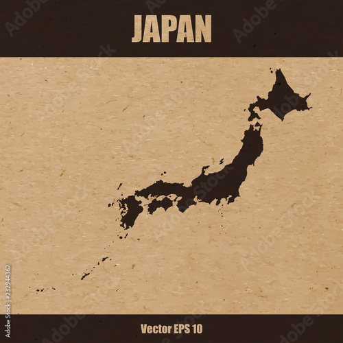 Detailed map of Japan on craft paper