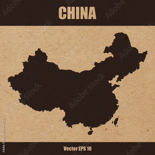 Detailed map of China on craft paper