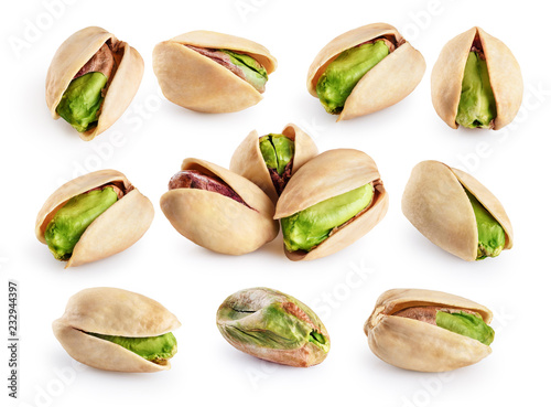 Pistachios isolated on a white background. Collection with clipping path.