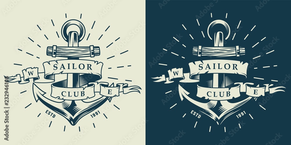 Vintage monochrome marine emblem template
