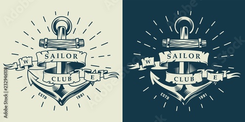 Vintage monochrome marine emblem template