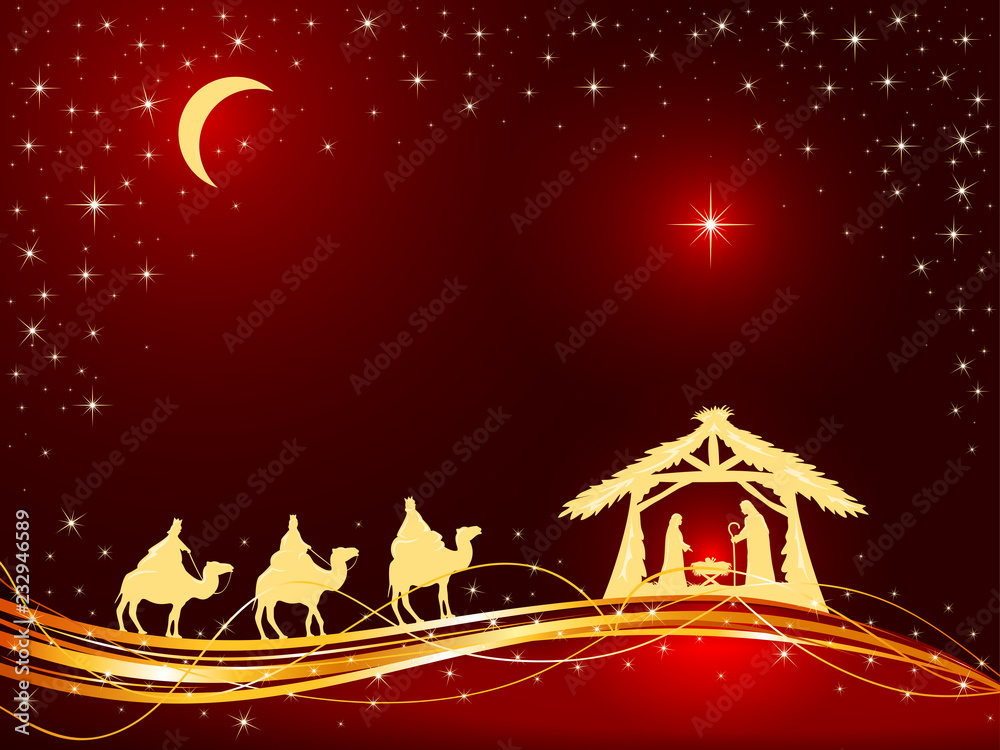 Christian Christmas Background with Birth of Jesus and Star Stock