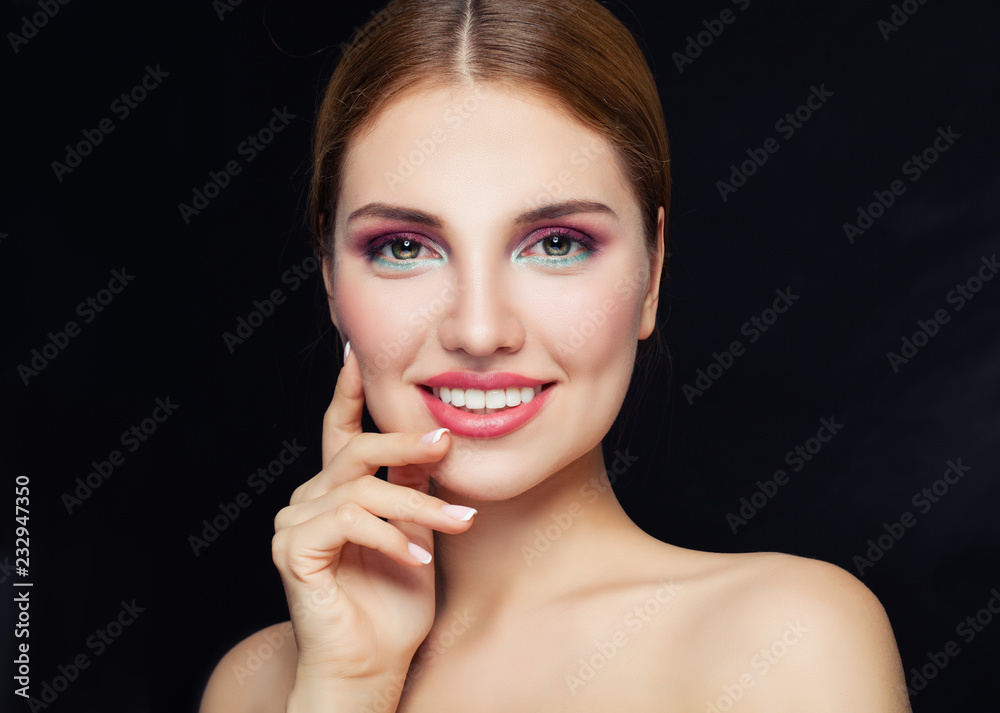 Happy smiling woman with colorful makeup Happy smiling woman with colorful makeup