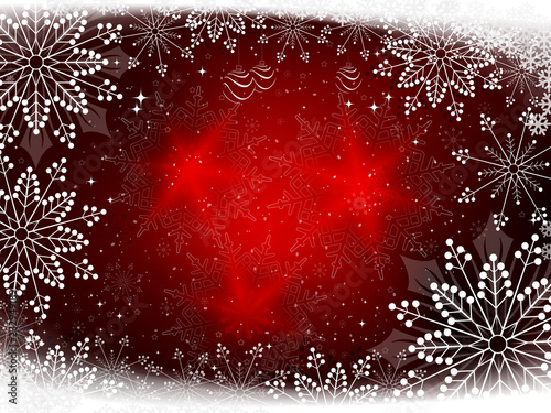 Red Christmas design with gentle snowflakes and glitter.