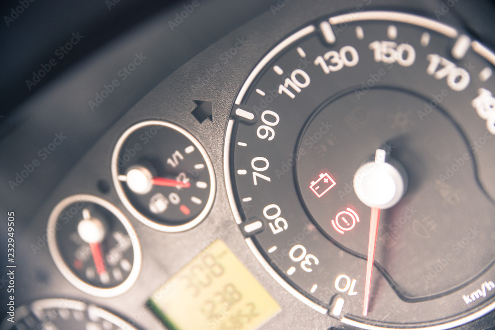 Car dashboard with tachometer and fuel indicator Stock Photo | Adobe Stock