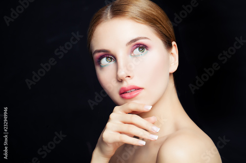 Glamorous woman portrait. Pretty girl with colorful makeup