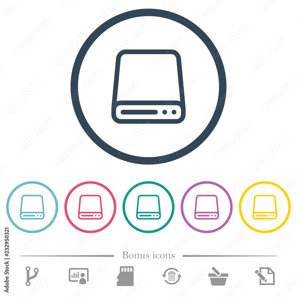 Hard disk drive flat color icons in round outlines Hard disk drive flat color icons in round outlines