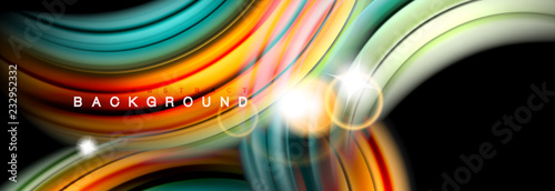 Mixing color waves on black, liquid flowing shapes