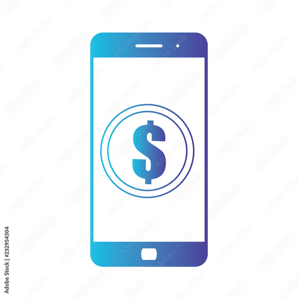 Smartphone banking dollar icon. Mobile payment with smartphone. Isolated gradient blue icon on white background Smartphone banking dollar icon. Mobile payment with smartphone. Isolated gradient blue icon on white background
