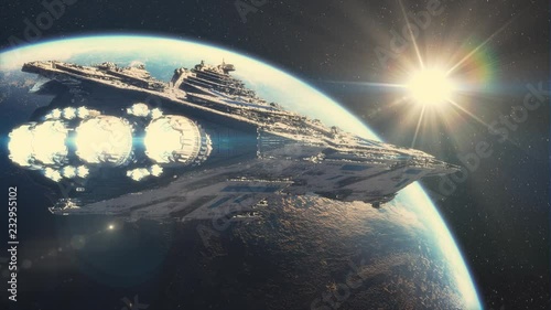 Beautiful scene of spaceship above earth in 4K