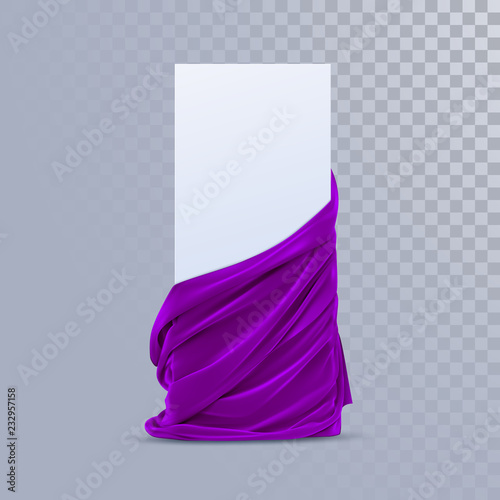 Purple velvet fabric with paper banner.