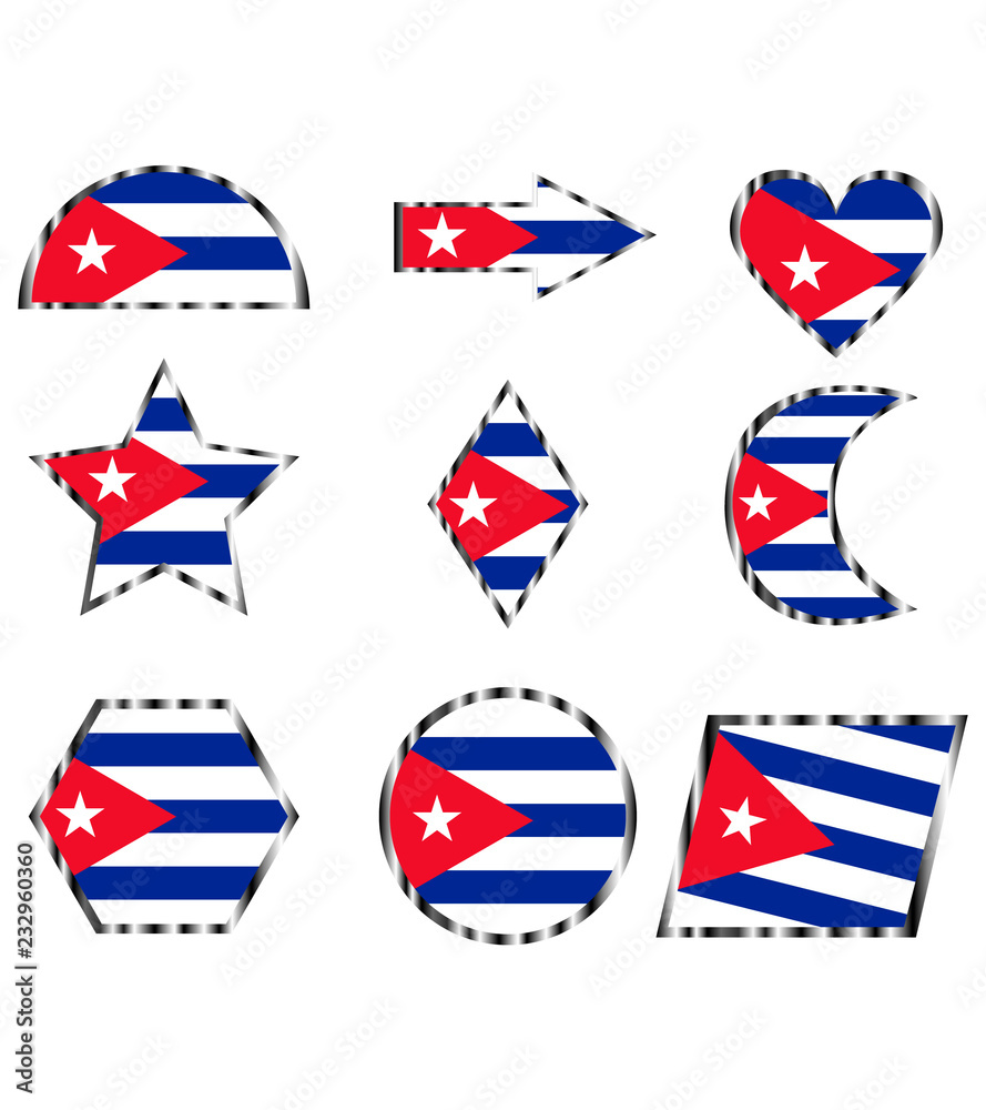 Cuba flag, as well as various icons of the colors of the national flag Cuba flag, as well as various icons of the colors of the national flag