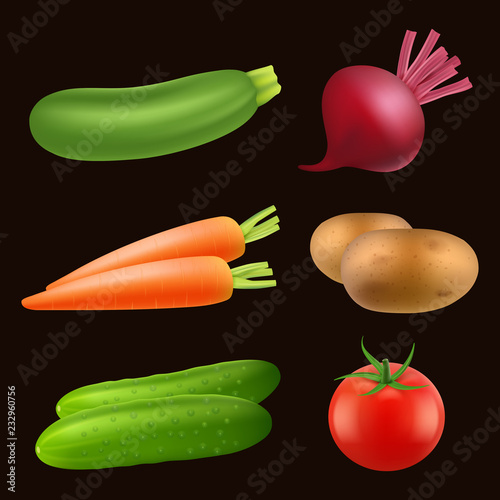 Vegetables food realistic. Fresh vegan healthy agriculture products vector pictures isolated. Illustration of vegetable ripe, onion and carrot