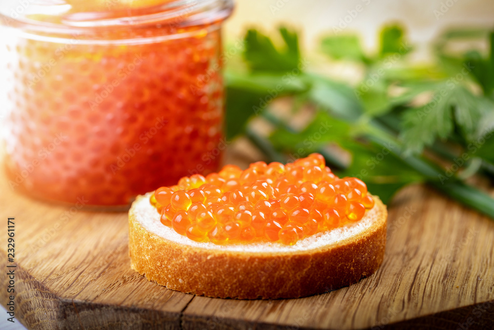caviar appetizers - salmon roe on the bread caviar appetizers - salmon roe on the bread