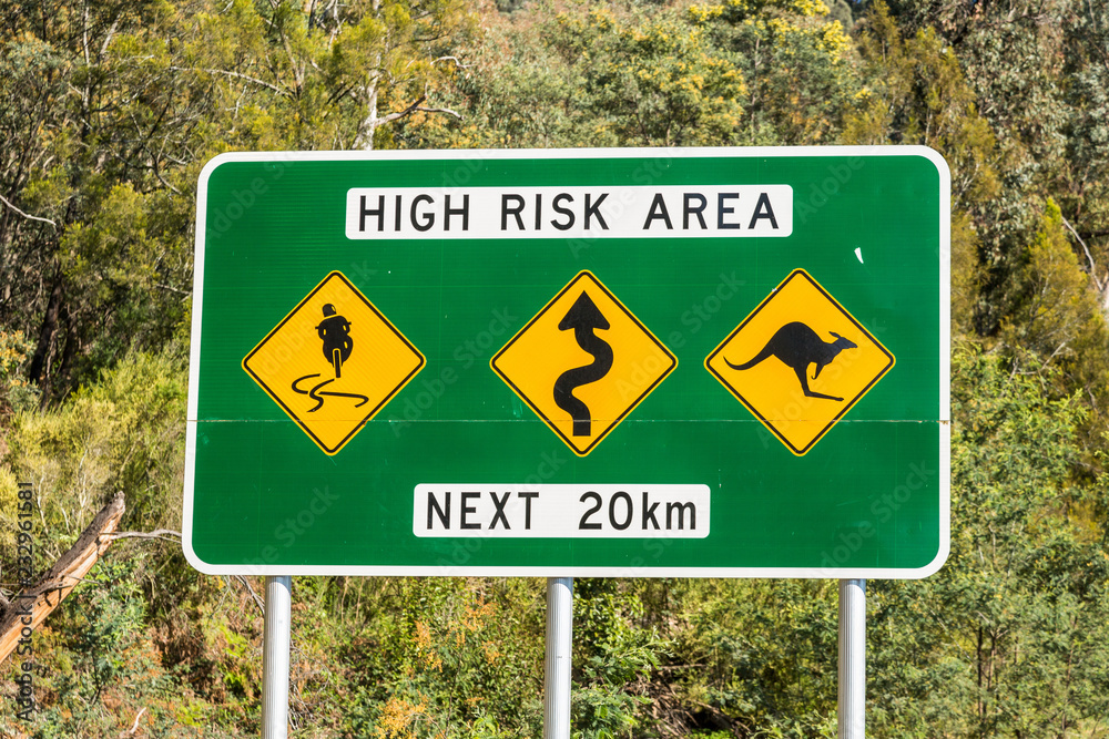 Australian High Risk Area Next 20km Road Sign