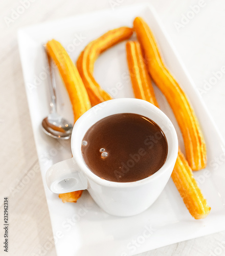churros with chocolate, a traditional Spanish sweet snack