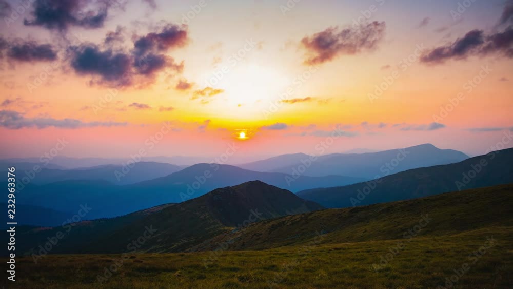 Timelapse. Dynamic sky in mountain during dawn.