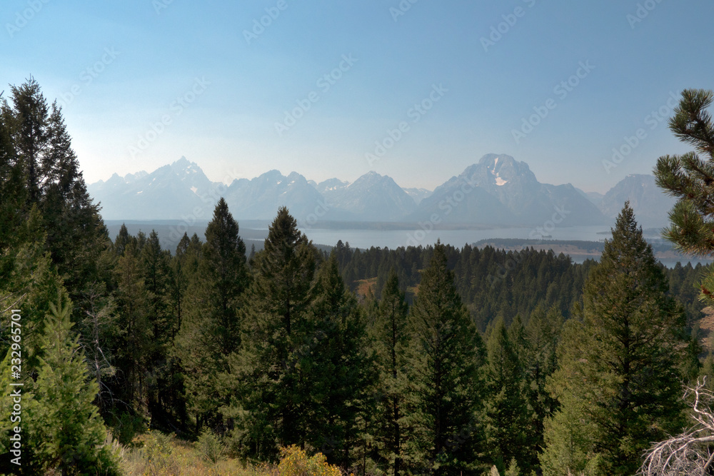 Grand Teton Mountains and Jackson Lake as seen from Signal Mountain, Wyoming, USA