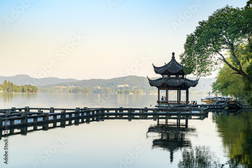 Beautiful architectural landscape and landscape in West Lake  hangzhou