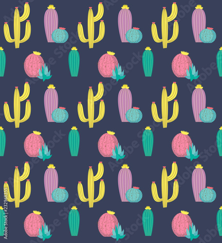 Seamless pattern with cute cactus. Editable vector illustration