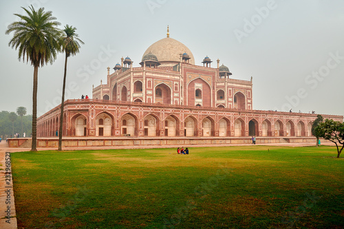 Humayun's Tomb monument with palms on the left in New Delhi, India