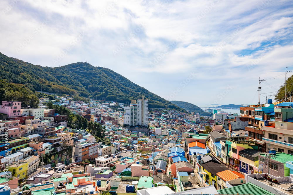 Busan, South Korea - October 11, 2018 - Gamcheon Culture Village is the famous attractive spot for tourists. It is colourful village on mountain slope always used to film Korean TV series. Busan, South Korea - October 11, 2018 - Gamcheon Culture Village is the famous attractive spot for tourists. It is colourful village on mountain slope always used to film Korean TV series.