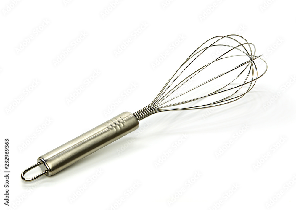 Stainless whisk or egg beater isolated on white background Stock Photo