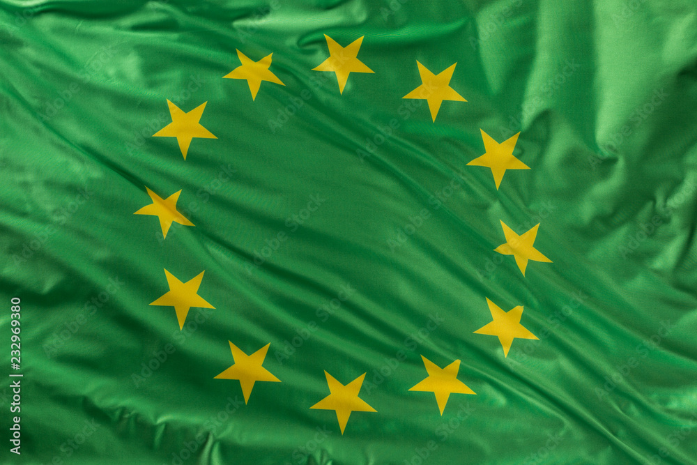 Green european union flag as a mark of organic bio food or ecology - obrazy, fototapety, plakaty 