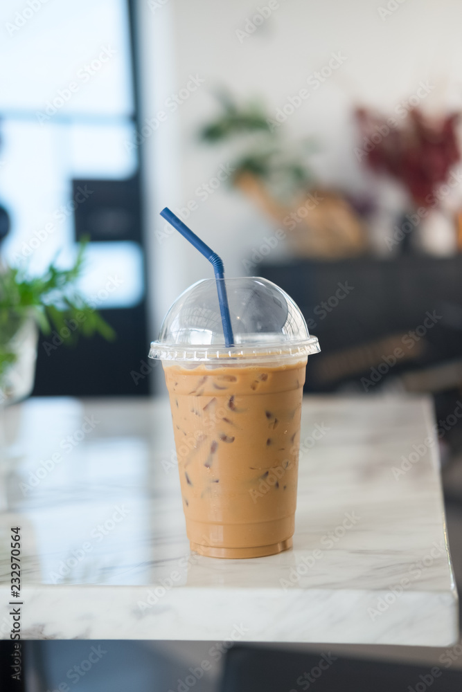 Iced coffee mocha in takeaway cup Iced coffee mocha in takeaway cup