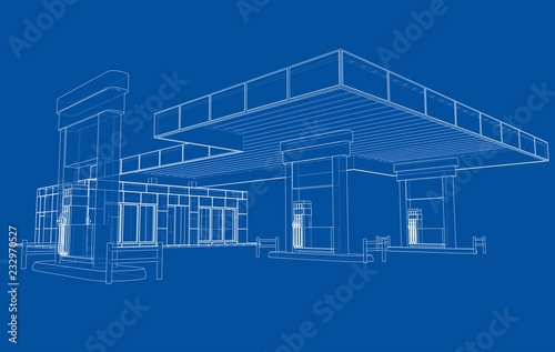 Gas Station. Vector rendering of 3d