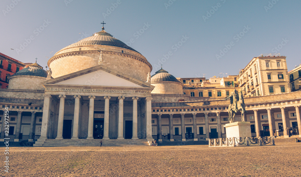 The Church of San Francesco di Paolo in the Piazza del Plebiscito which is the main square of the City of Napoli, Naples, Italy.