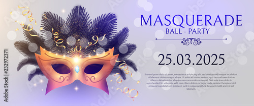 Masquerafe Flyer Template with Gold Carnival Mask.