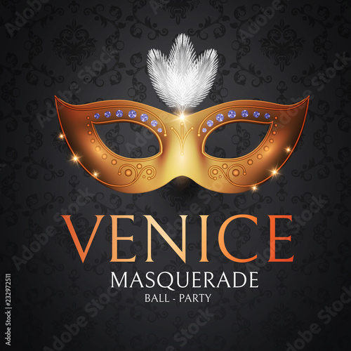 Venice Carnival Design Template with Gold Mask.