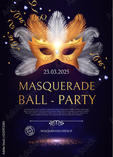 Masquerafe Flyer Template with Gold Carnival Mask.
