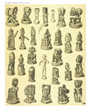 Ancient detailed ethnic collection of african idols wooden statues, coast of Dutch New Guinea, isolated elements. By F.S.A. De Clercq and J.D.E. Schmeltz Leiden 1893 New Guinea