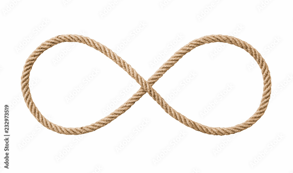 Symbol of infinity -Rope in the shape of a number eight isolated on white background, included clipping path - obrazy, fototapety, plakaty 